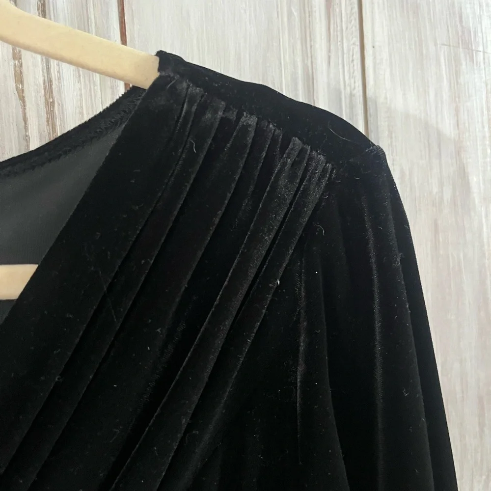 VTG Y2K black Velvet babydoll top 3/4 sleeve | M whimsigoth fairy grunge romance - Picture 3 of 12